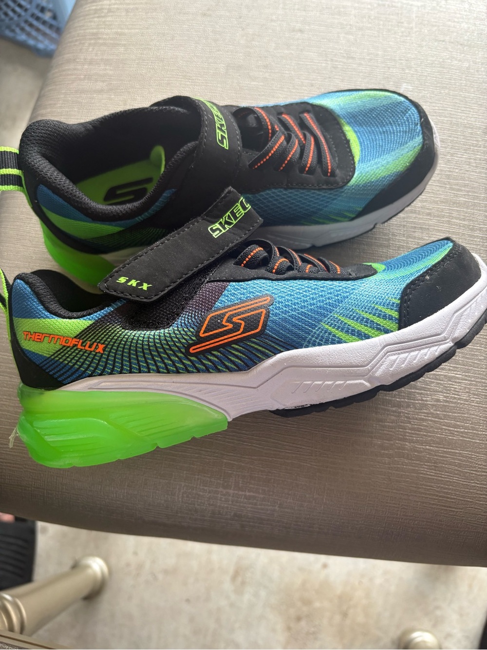 Skechers Kids Neon Green, Blue & Orange Athletic Sneakers